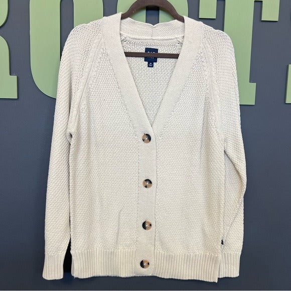Gap Thick Knit Ivory Button Front V-Neck Cardigan Extra Small