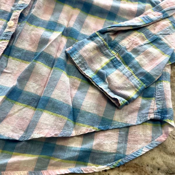 Hollister Y2K Teal + White Plaid Button Down Top Large