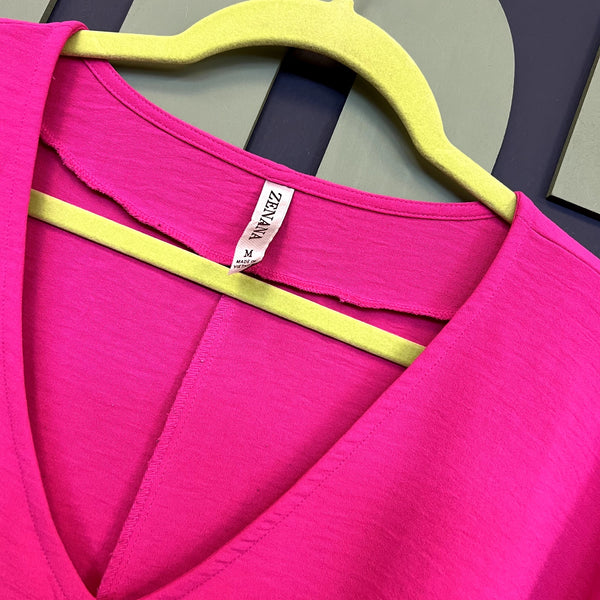 Zenana Hot Pink V-Neck Blouse Size Medium