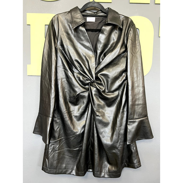 Pink Lily Black Vegan Leather Mini Dress Size Large