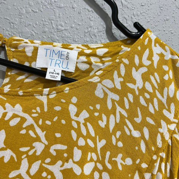 Time and Tru Mustard Yellow Ikat Babydoll Blouse Large