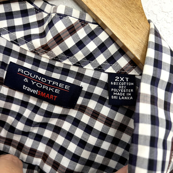 Roundtree & York Button Down Gingham Top Men's Size 2X Tall
