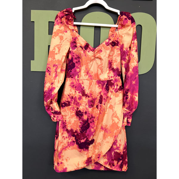 Bar III Pink + Orange Abstract Tie Dye Mini Dress Size Small