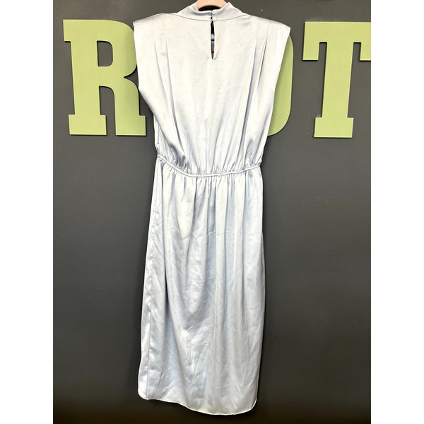 Entro Baby Blue Satin Mock Neck Midi Dress Size Large