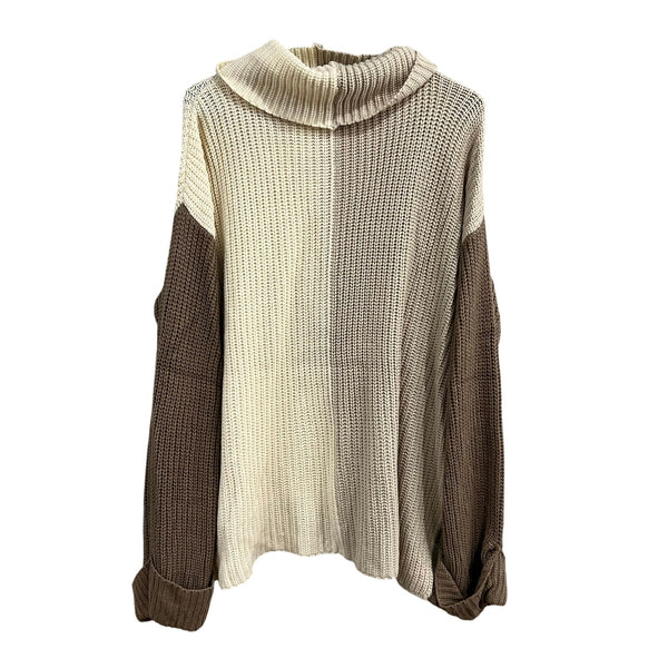 Blu Pepper Boutique Two Tone Neutral Chunky Knit Sweater Oversized Medium