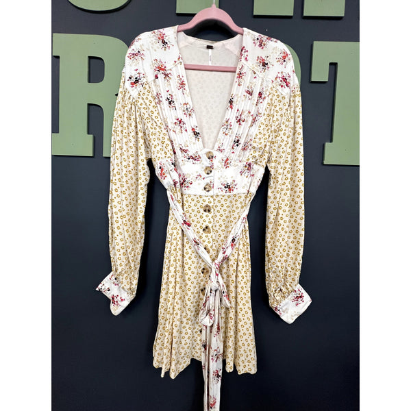Free People Mixed Print Bom Bom Floral Leopard Mini Dress Large