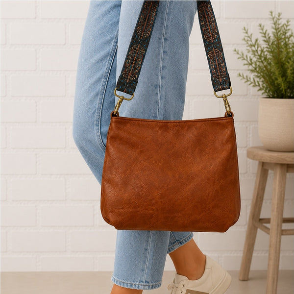 Vegan Leather Brown Crossbody Bag