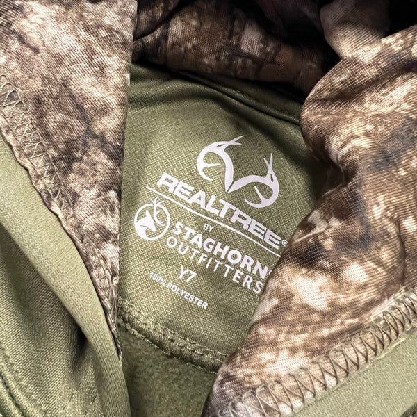 Realtree Boys Olive Green + Camo Hooded Pullover Size Youth 7