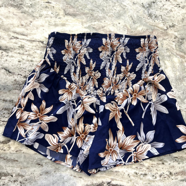 H&M Navy Blue Floral Flowy Shorts Medium