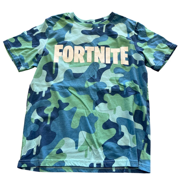Fortnite Boys Green + Blue Camo Graphic Tee Youth Large 10/12