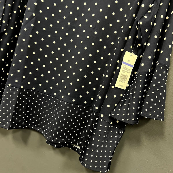 NWT Kim Rogers Navy Polka Dot Ruffle Top Size 3XL