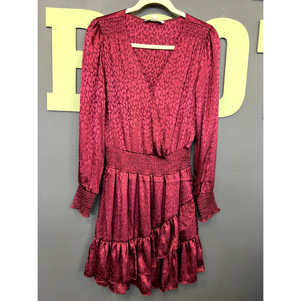 NWT Michael Kors Julia Burgundy Leopard Mini Dress Size Small