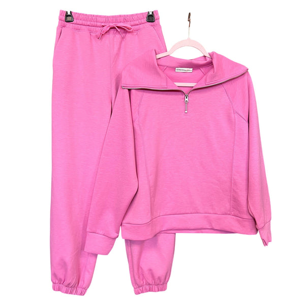 Zenana Pink Two Piece Butter Soft Jogger + Quarter Zip Set Size Small