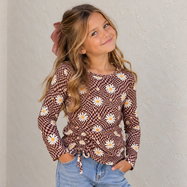 Ally B Checkered Floral Girls Long Sleeve Top Size M 10/12