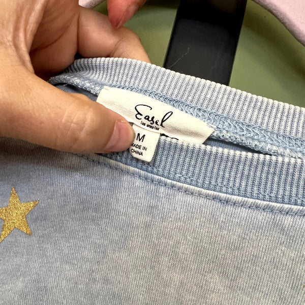 Easel Light Blue Garment Washed Star Print Oversized Tee Size Medium