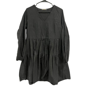 black long sleeve babydoll dress Women's Black Linen Style V-Neck Long Sleeve Babydoll Dress Large