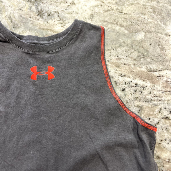 Under Armour Heat Gear Charged Cotton Loose Fit Boys Gray Tank Top YXL