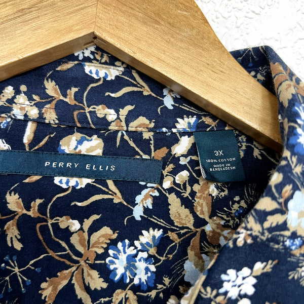 Perry Ellis Men's Navy Floral Button Down Top Plus Size 3XL