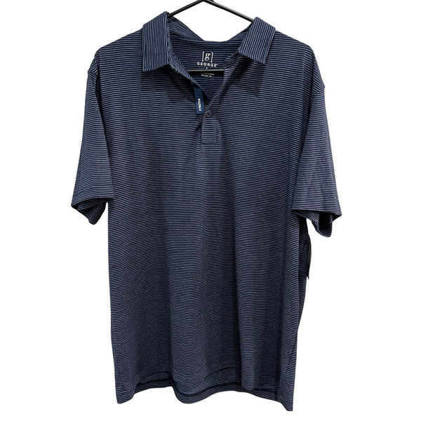 NWT George Navy Striped Short Sleeve Polo Size Large