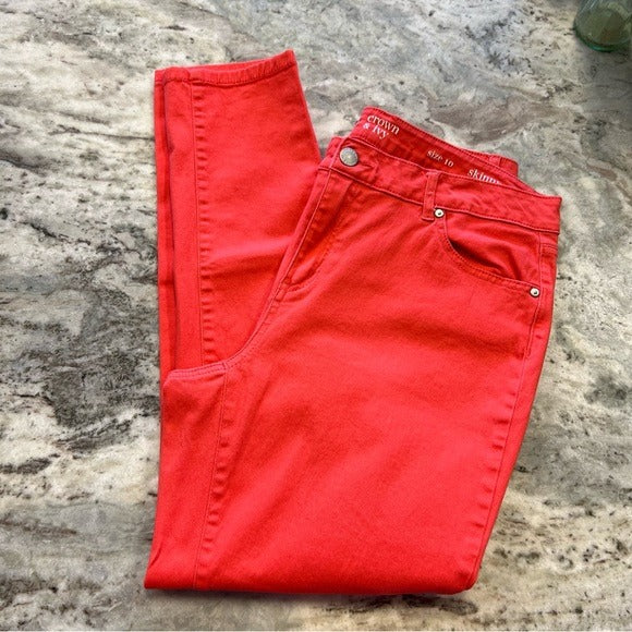 Crown & Ivy Red Denim Skinny Jeans Size 10