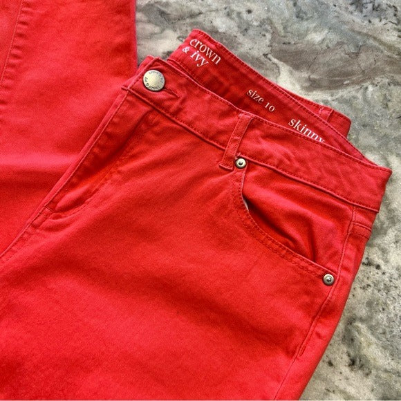 Crown & Ivy Red Denim Skinny Jeans Size 10