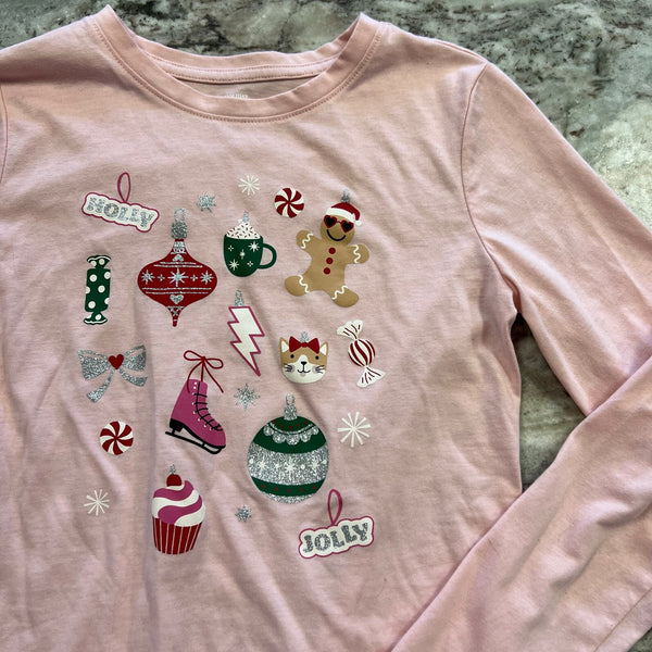 Holiday Time Girl's Christmas Graphic Long Sleeve Tee Large