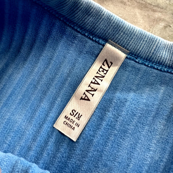 Zenana Blue Acid Washed Ribbed Tank Top Size Small/Med