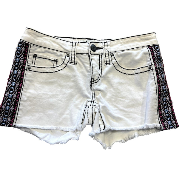 BKE Daytrip Capricorn White Cutoff Denim Shorts Size 27 Y2K