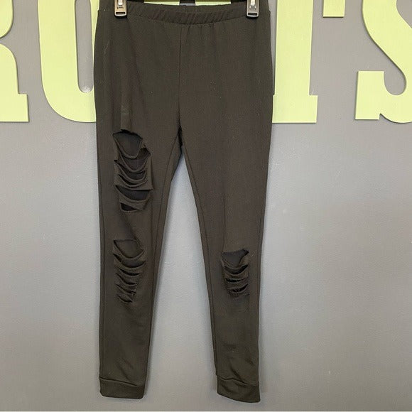 Active USA Fleece Full Length Distressed Leggings Medium