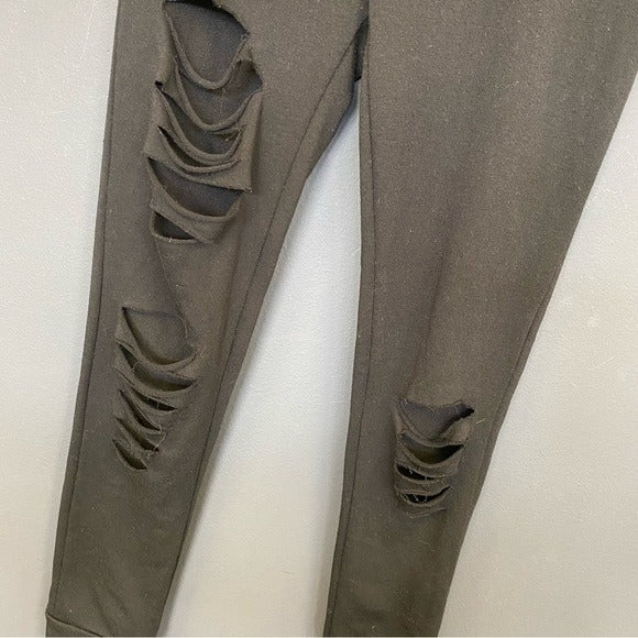Active USA Fleece Full Length Distressed Leggings Medium