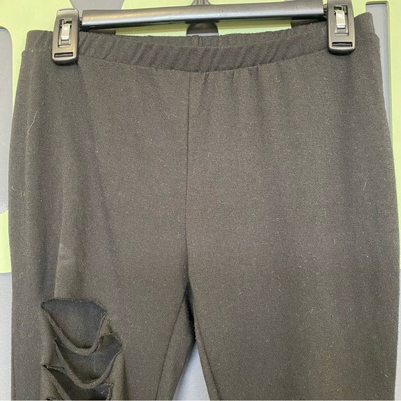 Active USA Fleece Full Length Distressed Leggings Medium