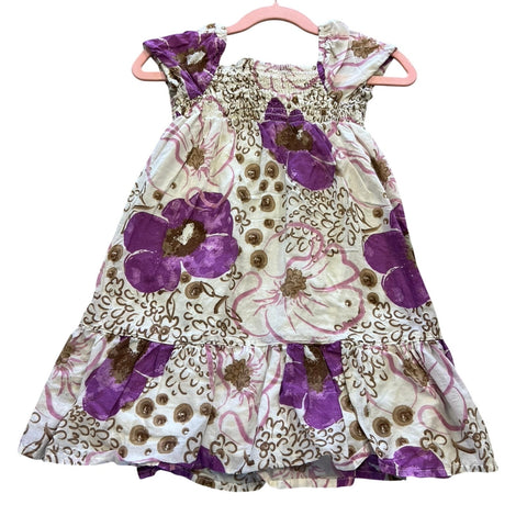 Old Navy Toddler Girls Purple + Ivory Floral Smocked Lined Dress Size 3T