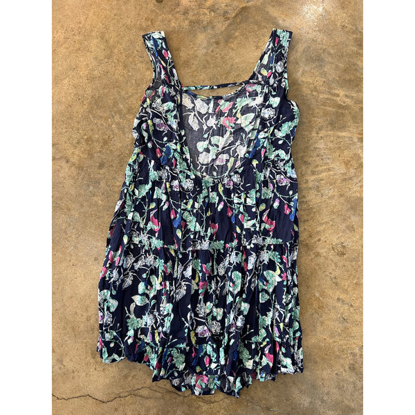 Blu Pepper Navy Floral Bohemian Long Tank Swim Cover Up Small
