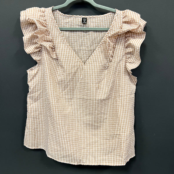 Women's Gingham Lightweight Ruffle Sleeve V-Neck Blouse Size 1XL