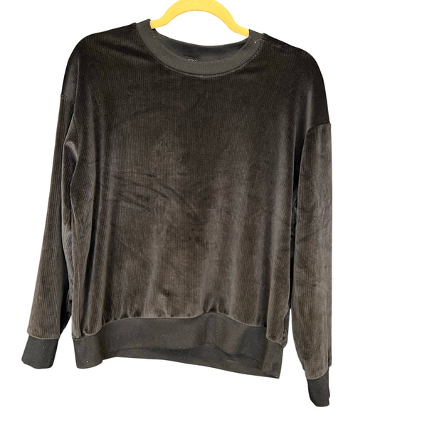 Joyspun Black Velour Ribbed Lounge Sweatshirt Medium