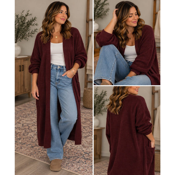 Ava + Viv Maroon Long Cardigan Women's Plus Size 2XL