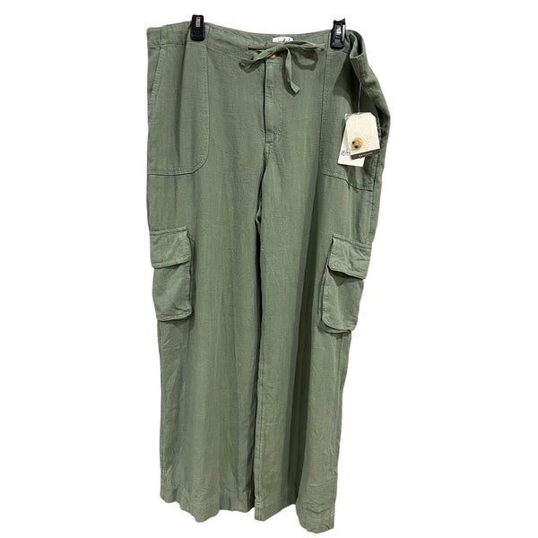 NWT Wonderly Olive Green Linen Style Cargo Pants Size XL