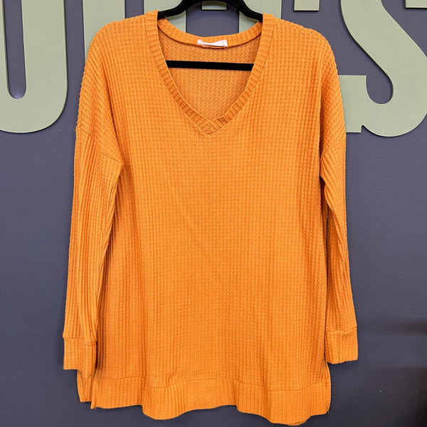 Zenana Mustard Oversized Waffle Top Size Small