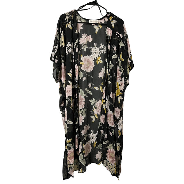 Band of Gypsies Black Floral Open Front Kimono Size Large