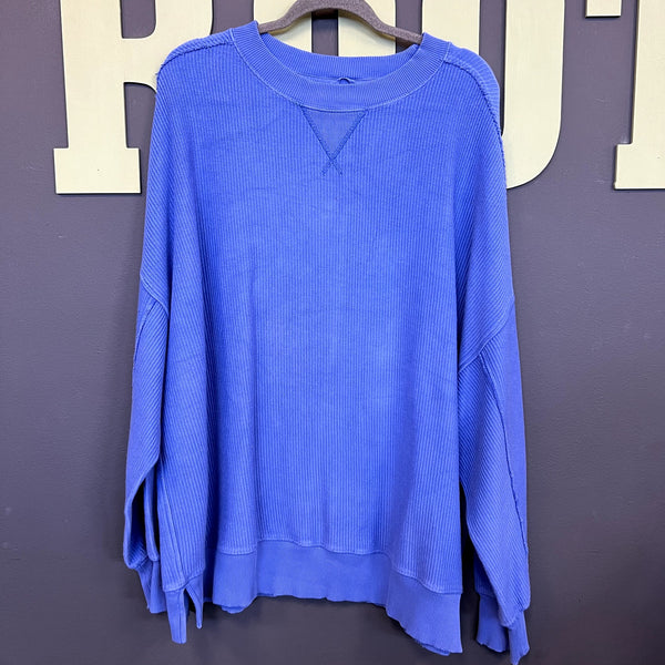 Aerie Blue Ribbed Oversized Crew Neck Pullover Size XL