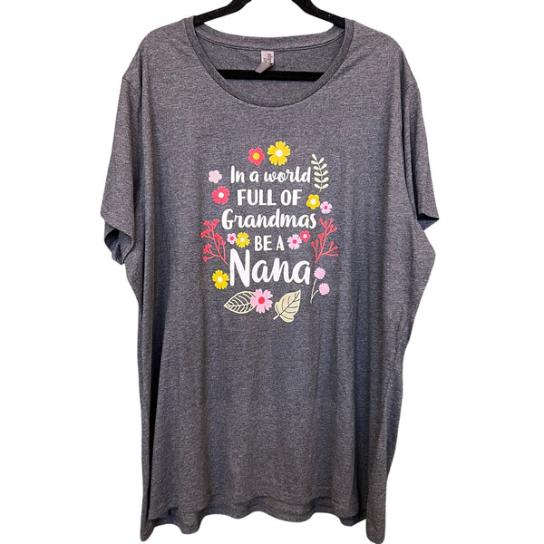 Nana Floral Charcoal Gray Graphic Tee Size 2XL Plus Wide