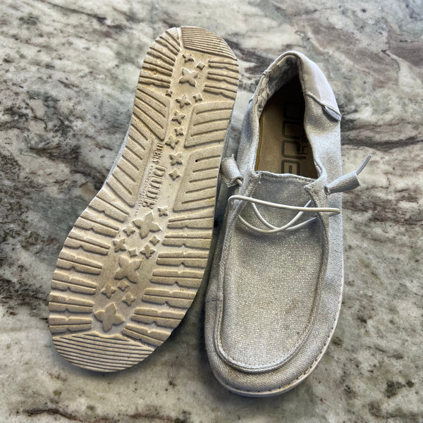 Hey Dude Wendy Metallic Silver Slip On Loafer Shoes Size 8