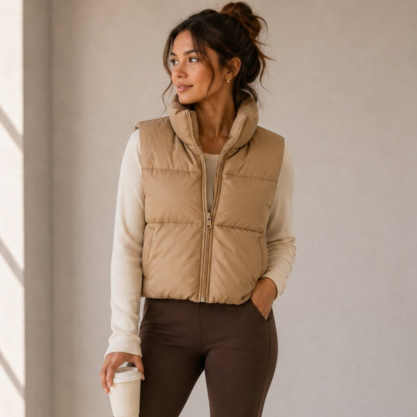 Women's Light Brown Puffer Vest Size Medium