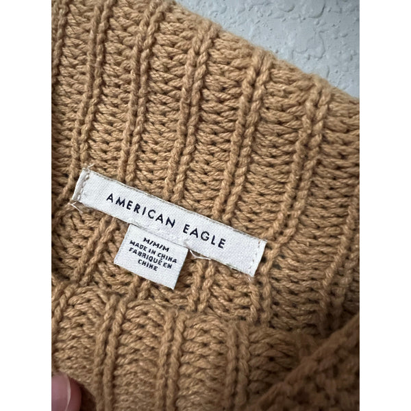 American Eagle Chunky Knit Brown Mock Neck Sweater Size Medium