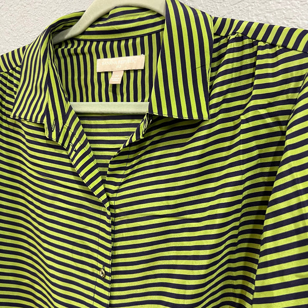 Banana Republic Lime Green + Navy Silk Button Down Blouse Medium