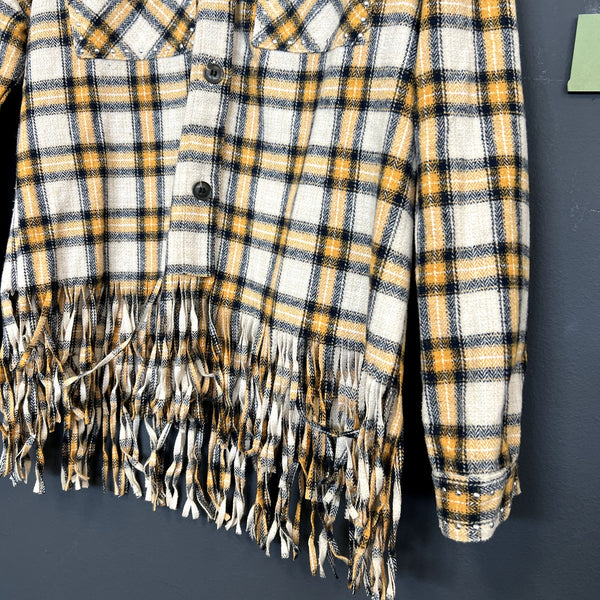Dear John Plaid Fringed Button Down Shacket Small
