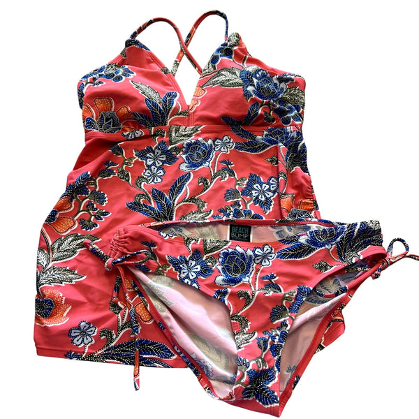 Motherhood Maternity Beach Bump Tankini Two Piece Floral Swimsuit Medium