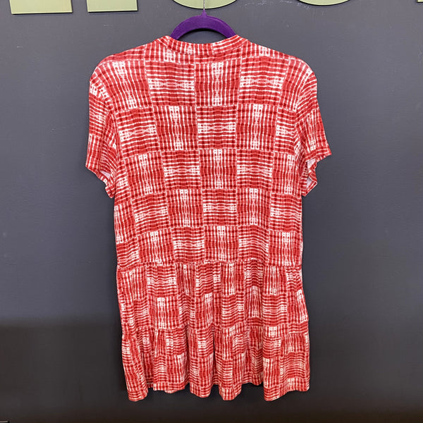 Wonderly Red + White Plaid Short Sleeve Blouse Women's Large
