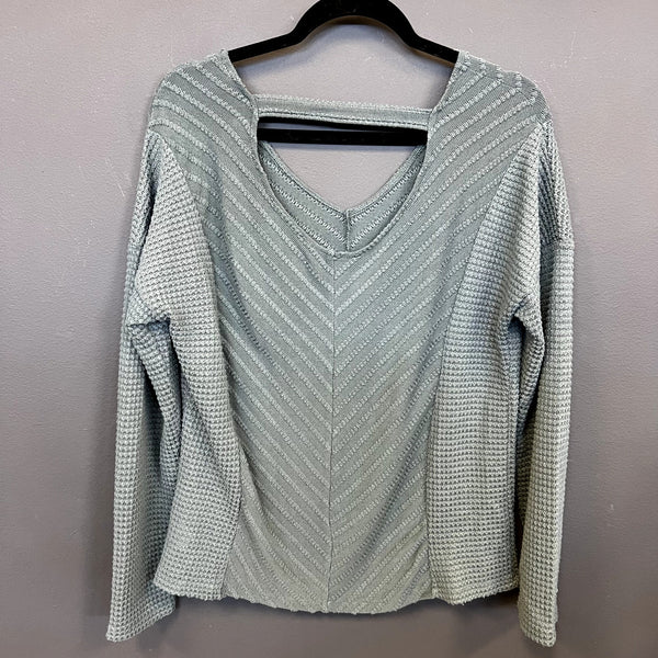 BKE Teal Sage Textured Knit Long Sleeve Top Medium