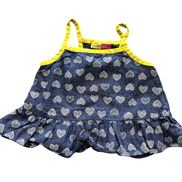Penelope Mack Denim Hearts Ruffle Tank Size 18 Mo.